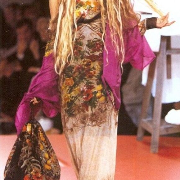 jean paul gaultier 90s runway Devon Aoki mesh long sleeve floral dress - Picture 13 of 13
